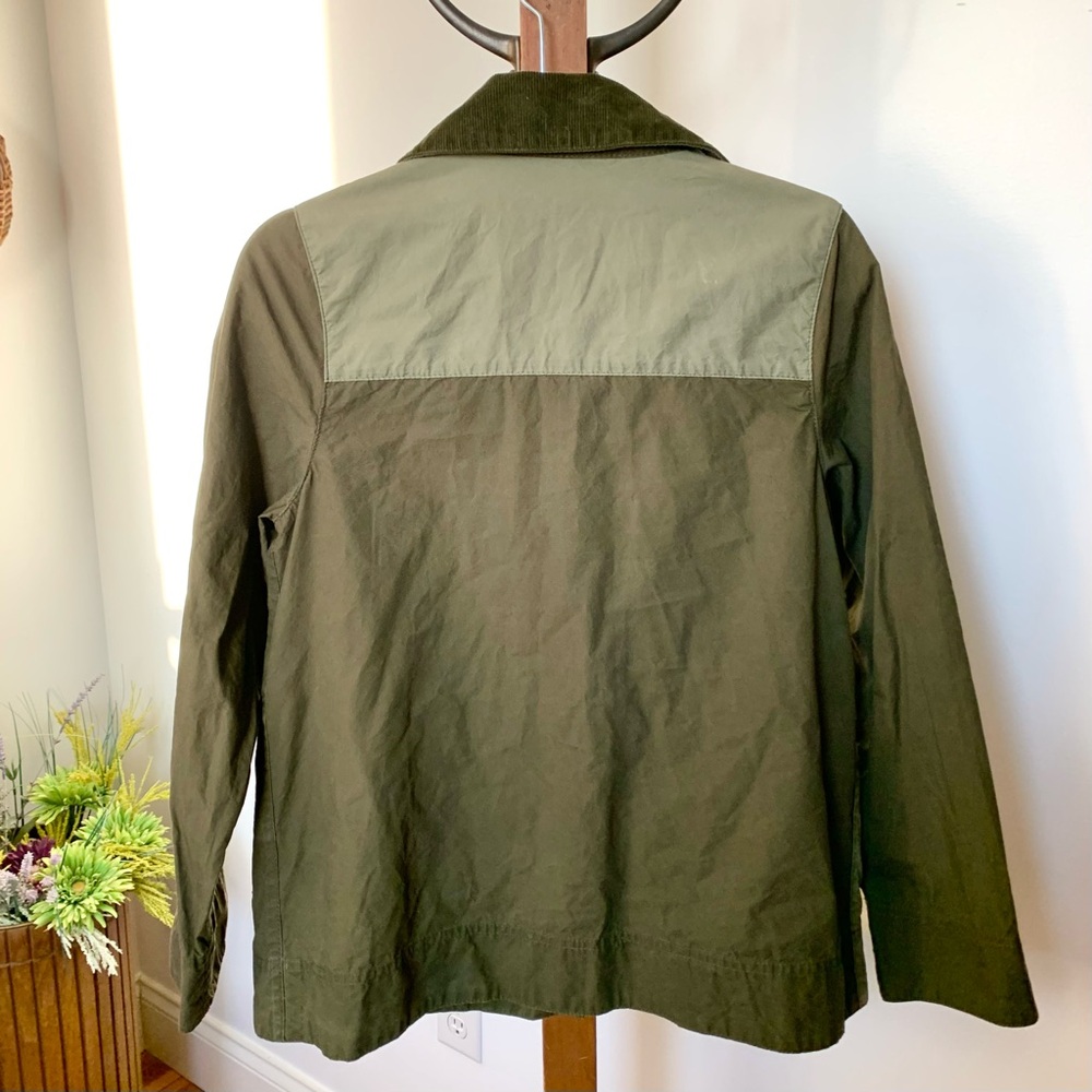 Barbour Garnock Showerproof Jacket with corduroy collar khaki green US 4 SM MED - Picture 12 of 16